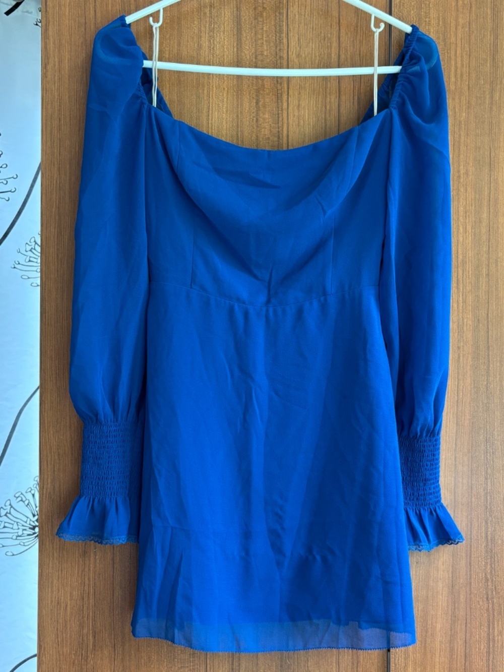 Aritzia Wilfred Emmylou Chiffon Squareneck Mini Dress Blue NWT Size 2 - Picture 6 of 16